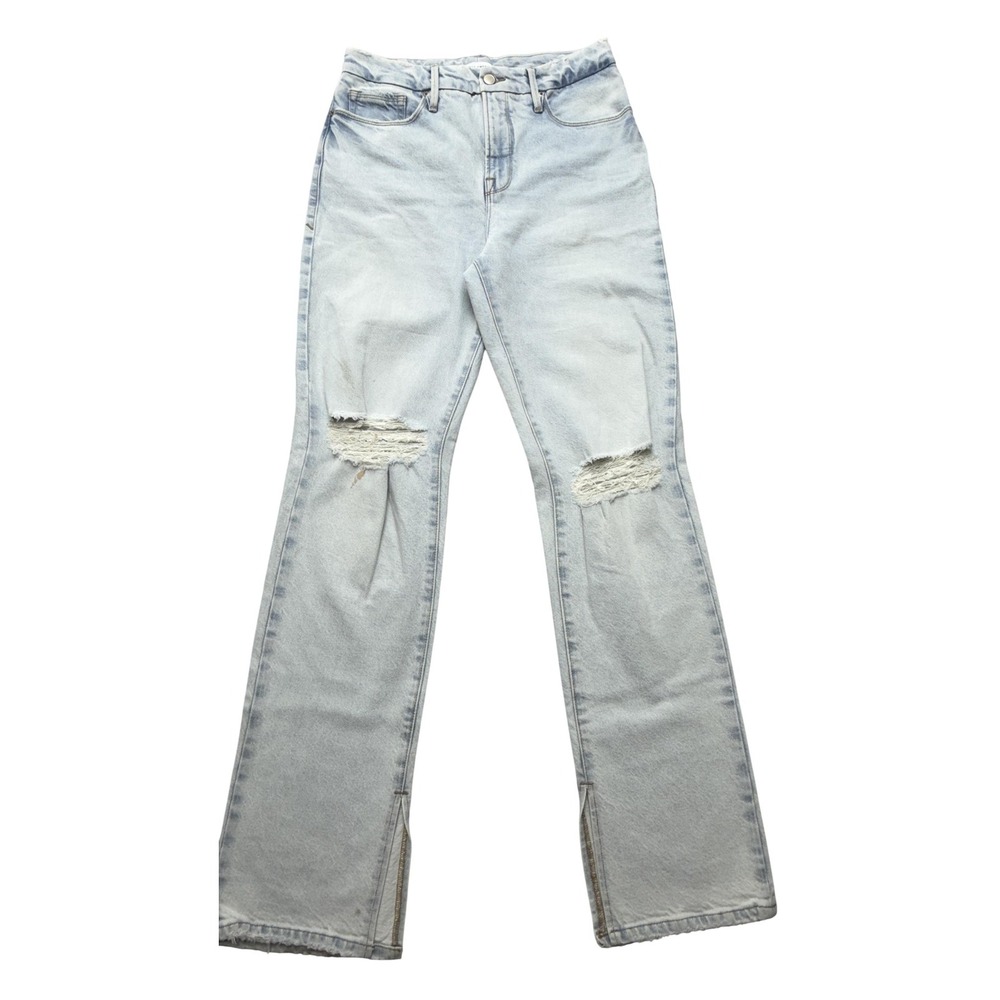 Good American Womens 29x31 Blue High Rise Straight Distressed Slit Jeans GB062T